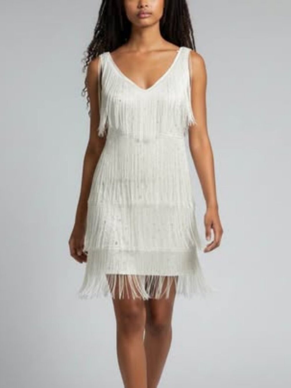 White Fringe 1920s-Style Flapper Party Dress